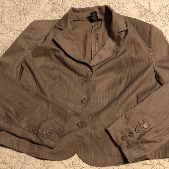 Lane Bryant Suit Jacket Blazer Taupe Tan Pinstripes Neutral 18 Plus - Picture 5 of 9